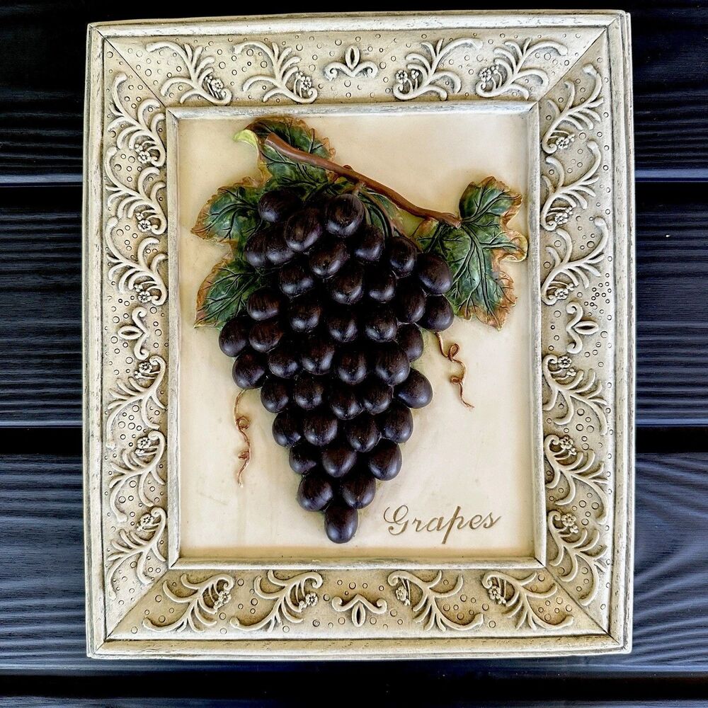 Grapes Wall Plaque 3D Fruit Wall Art Tuscan Kitchen Winery Vineyard Wine Decor